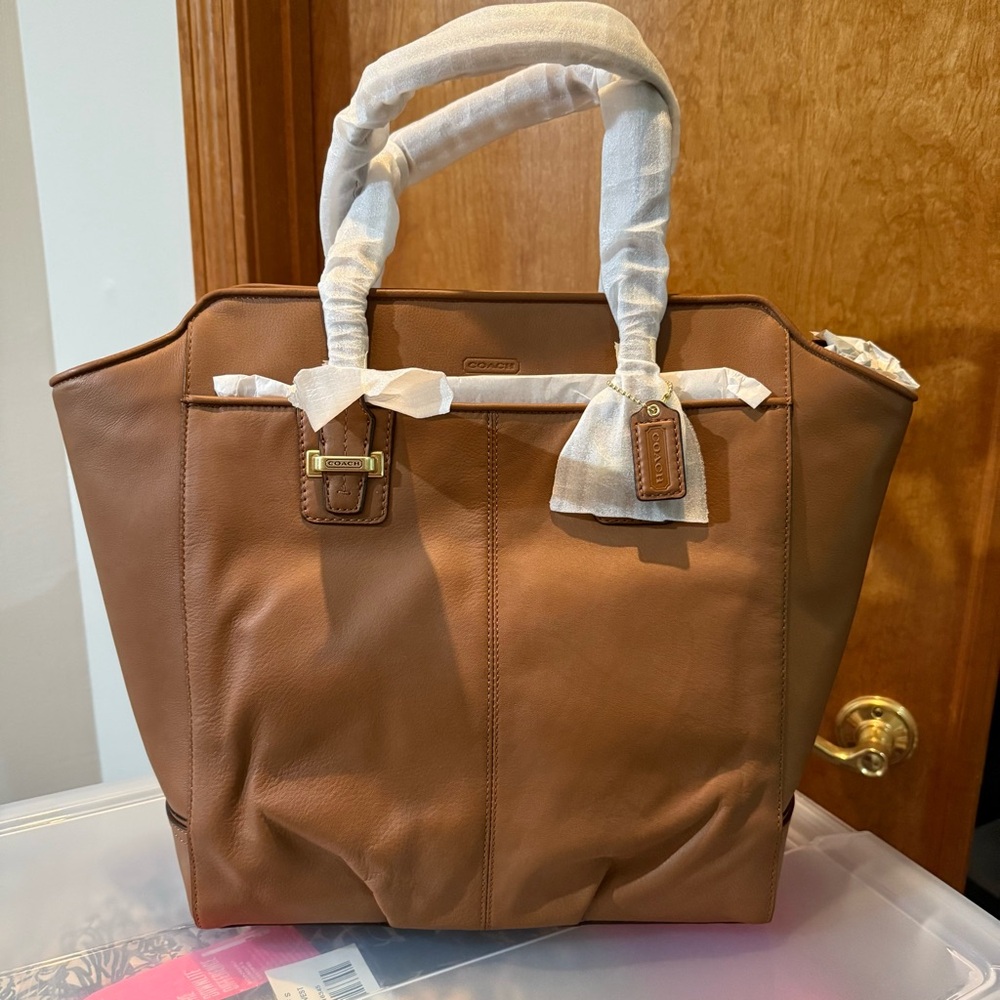 Coach Brown Leather Tote with Gold Hardware - New!
